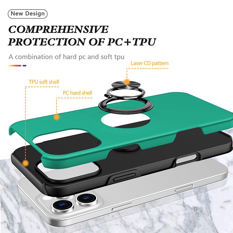 16 Plus Ring Holder Plastic Hard Shell Phone Case for IPhone 16 15 14 13 12 11 Pro Max XS X XR 7 8 Magnetic Shockproof Cover