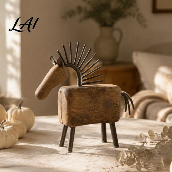 Elegant Sculptural Decor for Entryway Vintage Horse Figurine Rustic Farmhouse Sculpture Folk Art Interior Design Accessories Tabletop Ornament Home