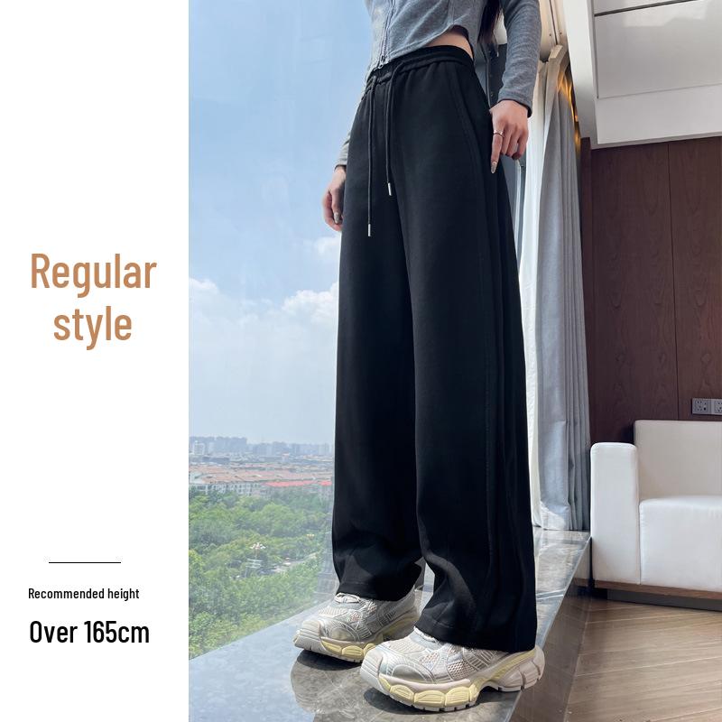 Women's High-Waist Dark Gray Sweatpants - Slim Fit, Wide Leg Sports Pants for Autumn 2025