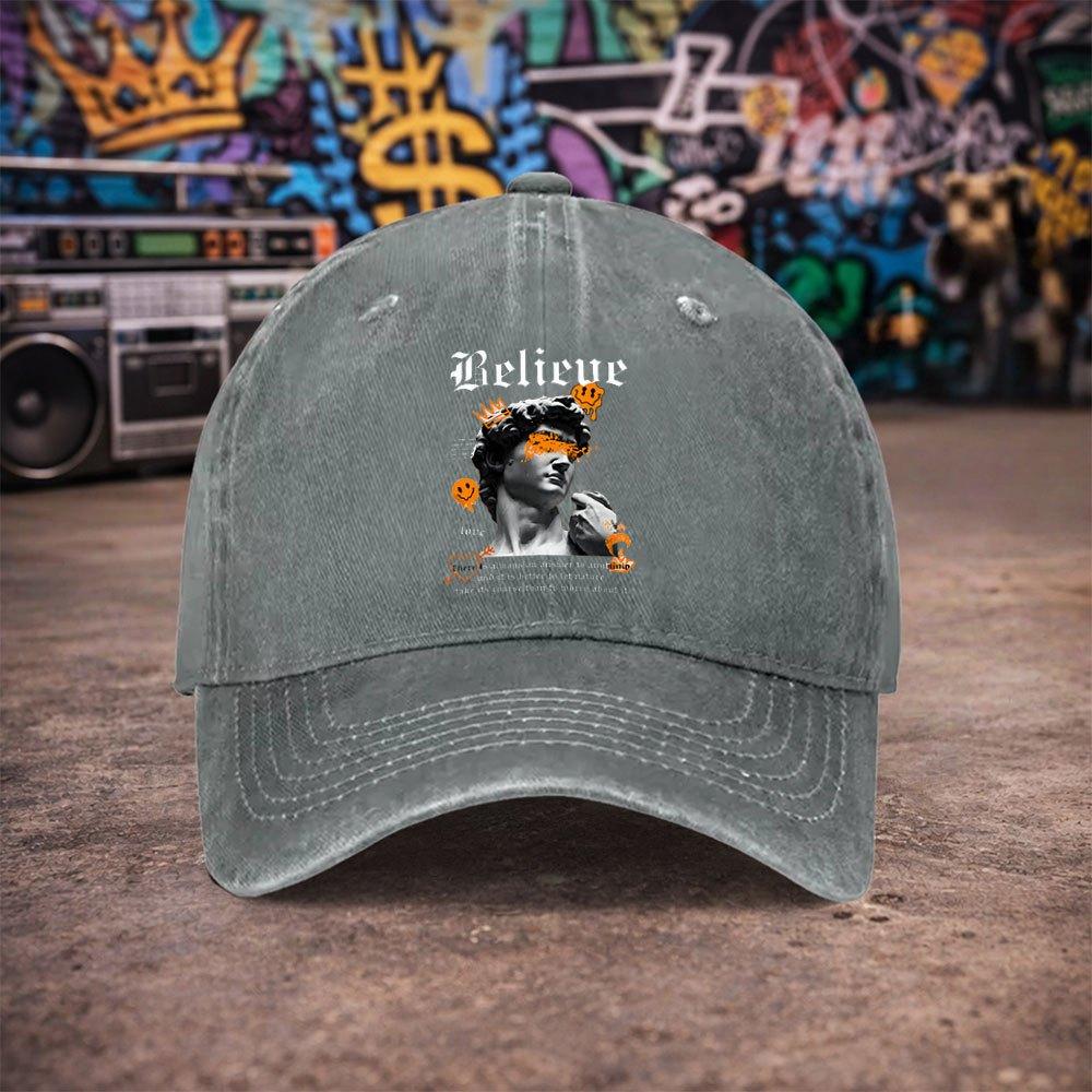 Pc Unisex David Statue Graffiti Vintage Washed Baseball Cap Unisexs Trendy Hat Versatile Duckbill Cap Fun Print A Unique