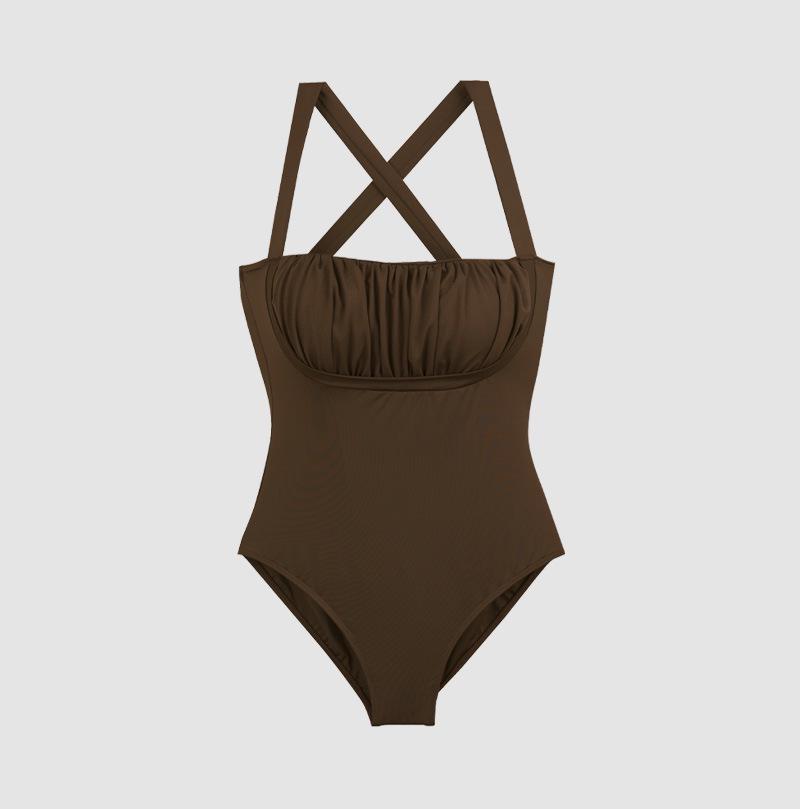 2024 Thailand Solid Color Cross Strap Backless One-Piece Swimsuit M