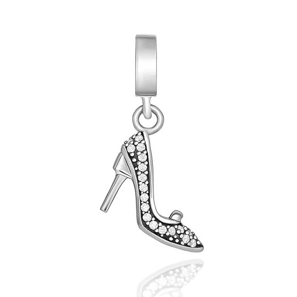 Pure Silver 925 Bracelet for Women Fashion Jewelry with High Heels Sandals Pendant Beads Original Charms
