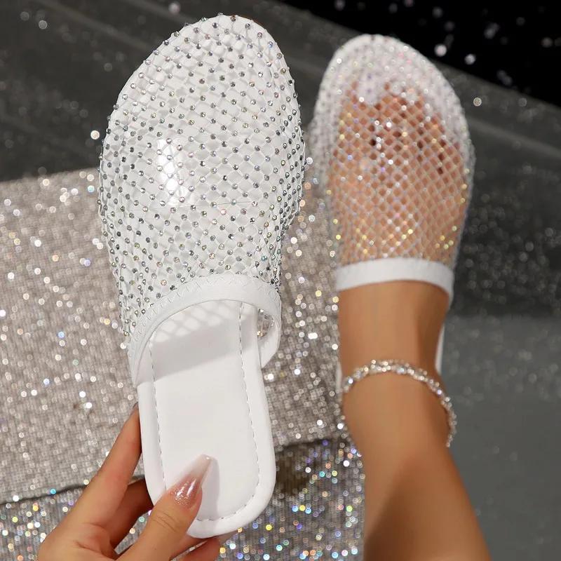 Fashion Women Slippers 2024 Women Summer New Water Diamond Flat Round Head Slippers Home Anti-skid Sandals Slides Women Zapatos De Mujer