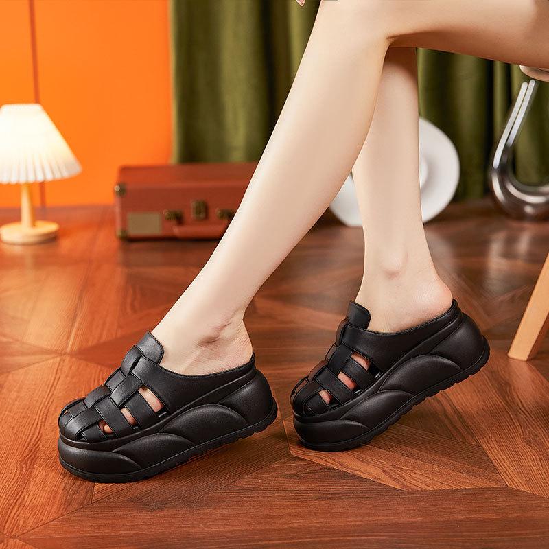 Platform Sandals Women's Summer 2025 New Woven Baotou Pig Cage Shoes Fashionable Versatile Height-increasing Muffin Roman Cool Slippers