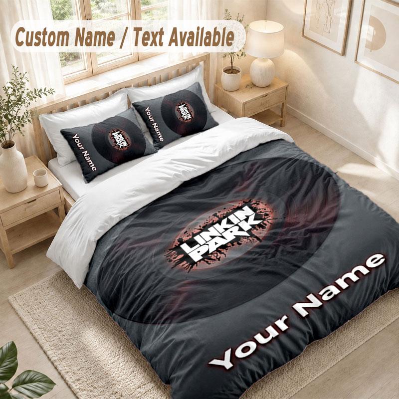 Custom Name Bedding Set 3 PiecesLinkin Park Print Duvet Cover + 2 Pillowcases Soft Bed Decor