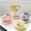 1Set 350ml Ceramic Coffee Chubby Mug Saucer Set Creative Cute Fat Handle Cup with Saucer for Office and Home Room Decor