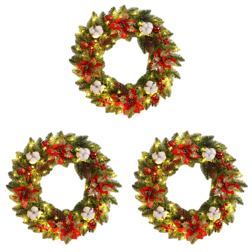 Artificial Christmas Wreath Branch with Light Home Rattan Golden Garland For Door Hanging Wall Outdoor Christmas Ornament Decor
