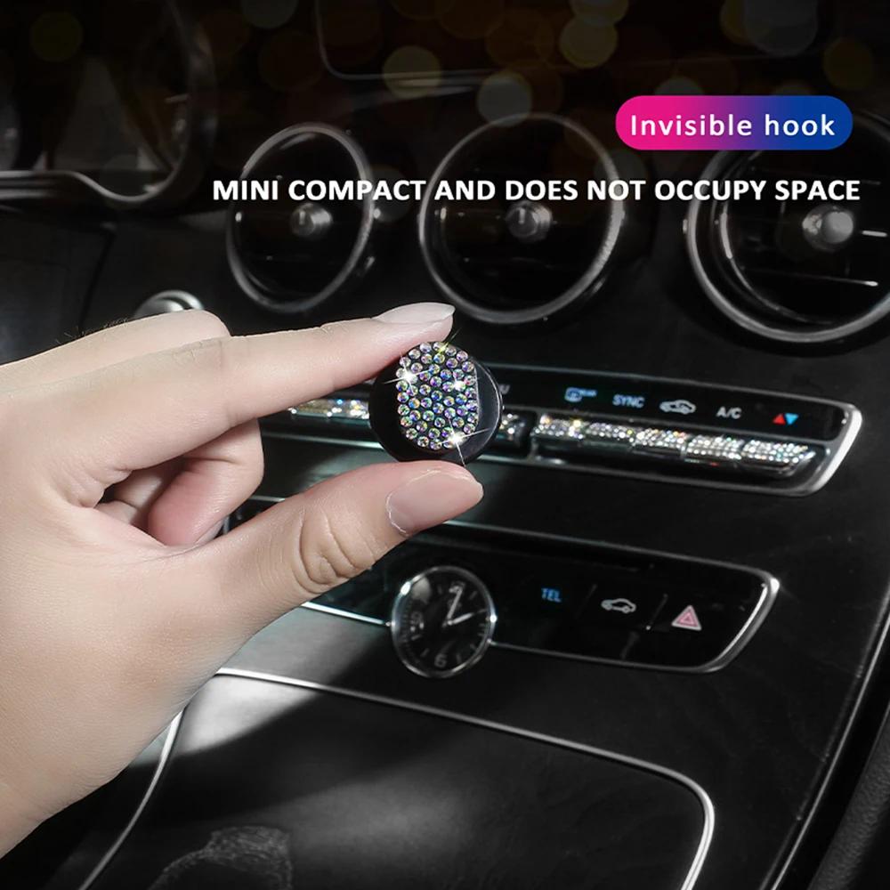 4Pcs Diamond Crystal Car Hooks Organizer Storage USB Cable Headphone Key Storage Self Adhesive Wall Hook Bling Car Accessories