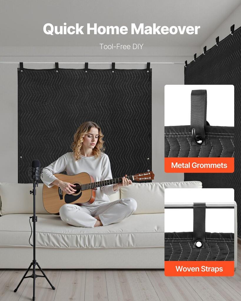 Sound Dampening Blankets, Soundproof Curtains with 2032 X 1219 Mm, Soundproof Blanket with Grommets, Studio Grommeted Blanket, for Window, Door, Light