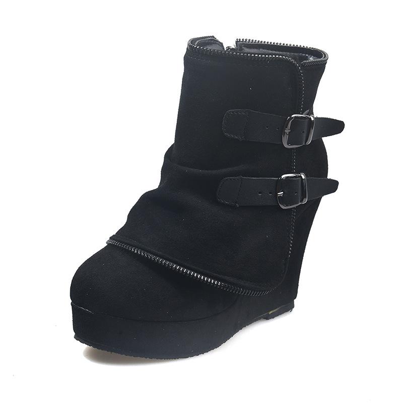 Fashion Women Warm Chunky Heeled Ankle Boots Fashion Retro Botas Mujer Suede Wedge Zipper Solid Color Round Toe Shoes Ladies Short Boots