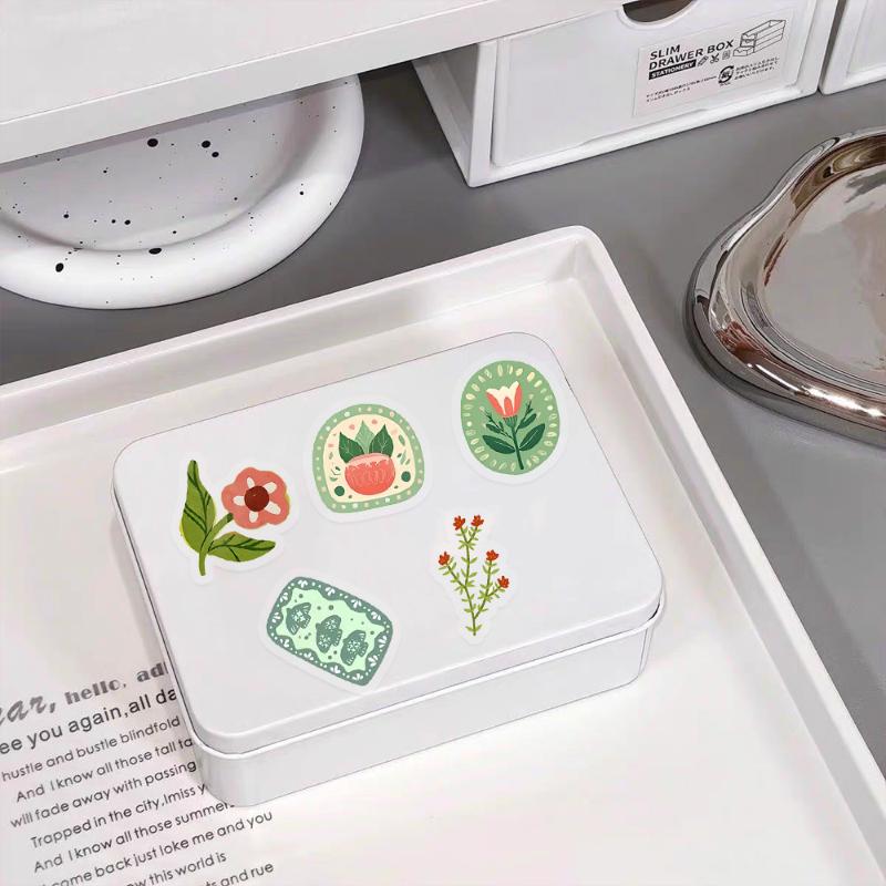 

50Pcs/Set Vintage Floral Plant Cartoon Stickers Aesthetic Waterproof Graffiti Diary Planner Retro Decoration Decals зелений