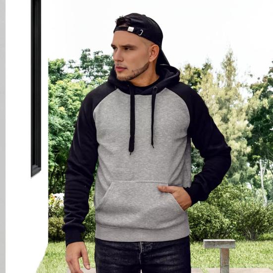 Herre Raglanermet Hettegenser Casual Pullover Hettegenser Atletisk Hettegenser med Kengurulomme Snøring for Gym Streetwear