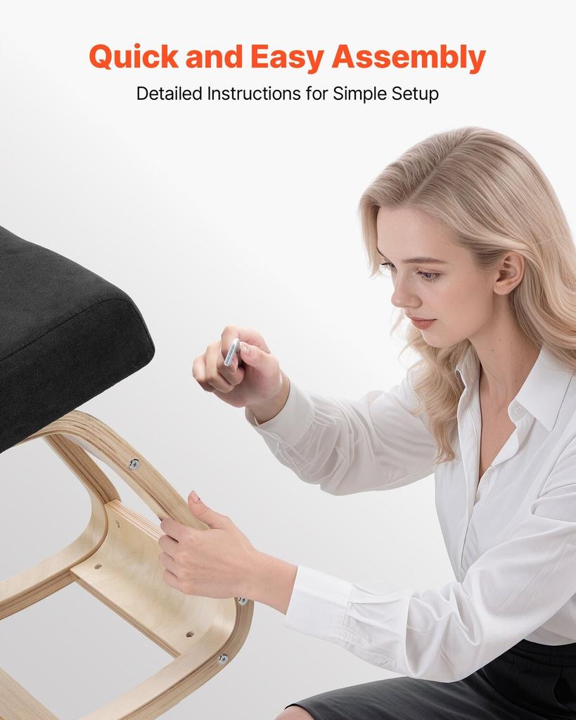 Ergonomic Kneeling Chair, Wooden Posture Knee Chair with Thick Foam Cushions and Solid Wood Frame, Adjustable Height, Natural Relief for Neck or Back