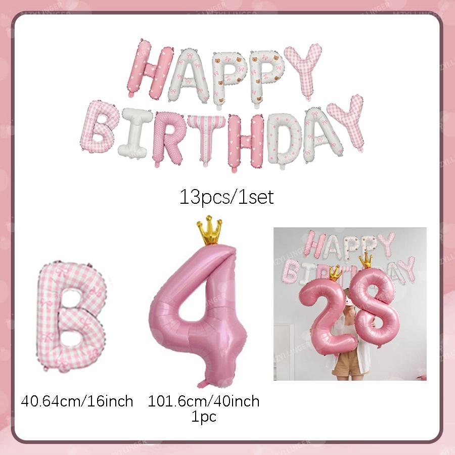 Rosa Happy Birthday Buchstabenballon-Set Rosa bedruckter Geburtstagsballon Krone Digitale Ballons 0-9 für Geburtstagsfeier-Dekoration