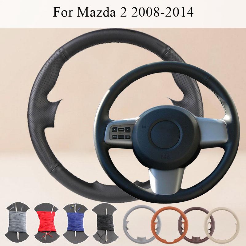 Customize Hand Sewn Anti-Slip Safety Car Steering Wheel Cover Exact Fit For Mazda 2 2008-2014 Microfiber Leather Auto Grip Cover