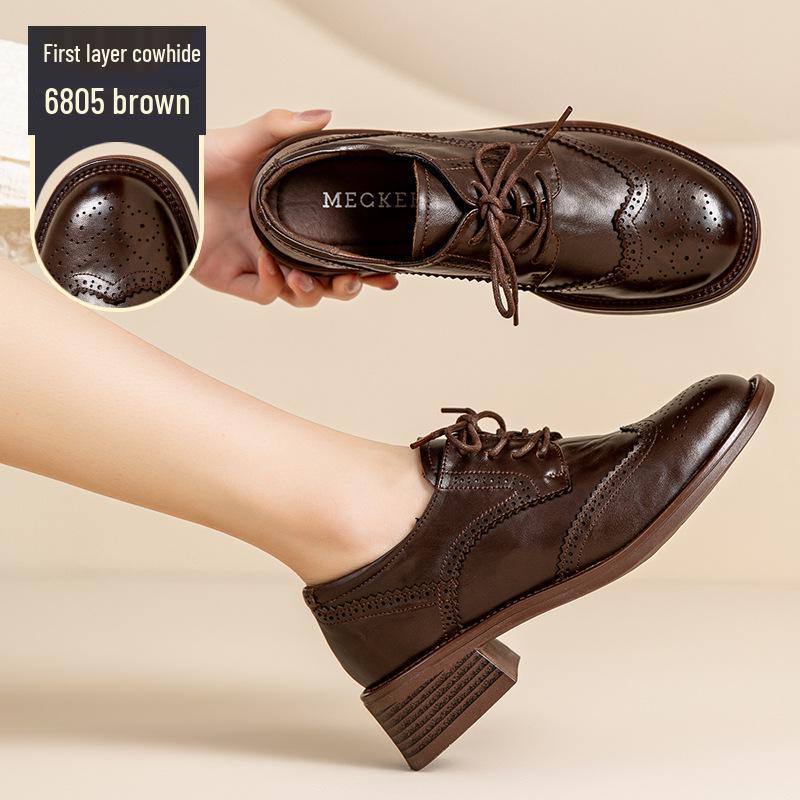 2025 Women's Winter Round Toe Lace-Up Low Heel Modern Retro Shoes