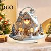Holiday Snowman Tabletop Figurines Christmas Winter Ornaments, Double-sided Acrylic Snowman/Santa Claus/Reindeer/Cottage Table Double Sided Ornaments