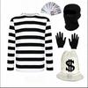 Herren Halloween Dieb Kostüm Gestreift Langarm Gefangenen Rollenspiel Outfit Vintage Streifen Overall für Gruselige Party
