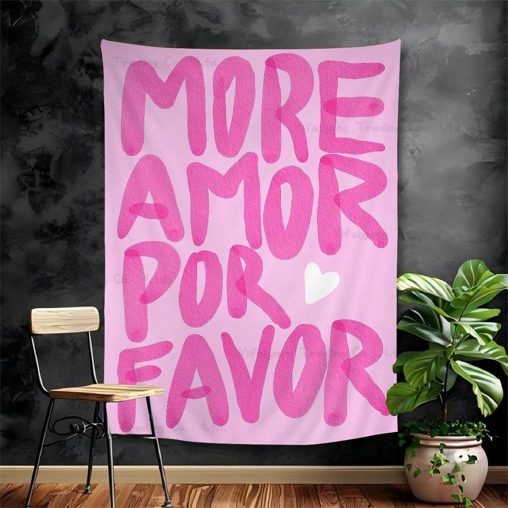 

Nordic More Amor Por Favor Colorful Eclectic Pink Love Cartoon Tapestry For Living Room Home Dorm Decor INS Home Decor 74x94cm(29x37in)