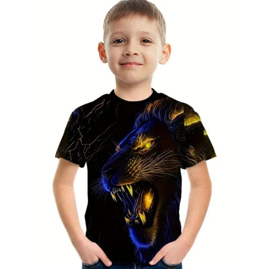 Animals Kids T-shirts O Neck Tops Polyester Casual Sportwear Comfortable Tees Lion Wolf Short Sleeve 3d Print T Shirt