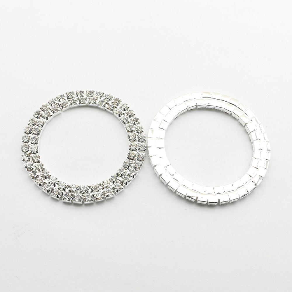 5pcs 48mm No Pole  Double Row Round Rhinestone Buckles for DIY Hair Accessory Wedding Initiation Ribbon Crystal