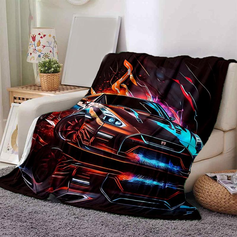 1pc Neon Colorful Sports Car Flame Design Throw Blanket Home Decor, Couch Cover, Outdoor Blanket .W004