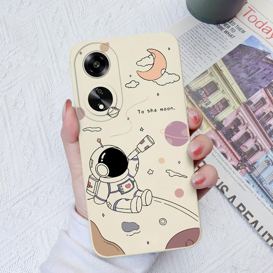Dla Oppo A11 A1K A7 A15 A35 A52 A55 A1 Etui na telefon Tylna okładka Wzór uroczego kreskówkowego astronauty Miękki płynny silikon Odporny na upadki Pokrowiec dla Oppo Bumper Capa