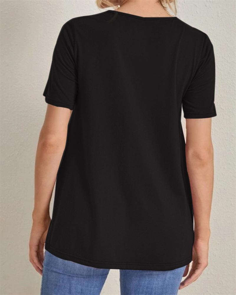 Nové těhotenské ležérní jednobarevné topy Sto kulatý výstřih s rozparkem Těhotenské oblečení topy s krátkým rukávem