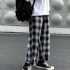 Men Pants Plaid Streetwear Wide Leg Elastic Waist Loose Sports Pants Trousers for Autumn