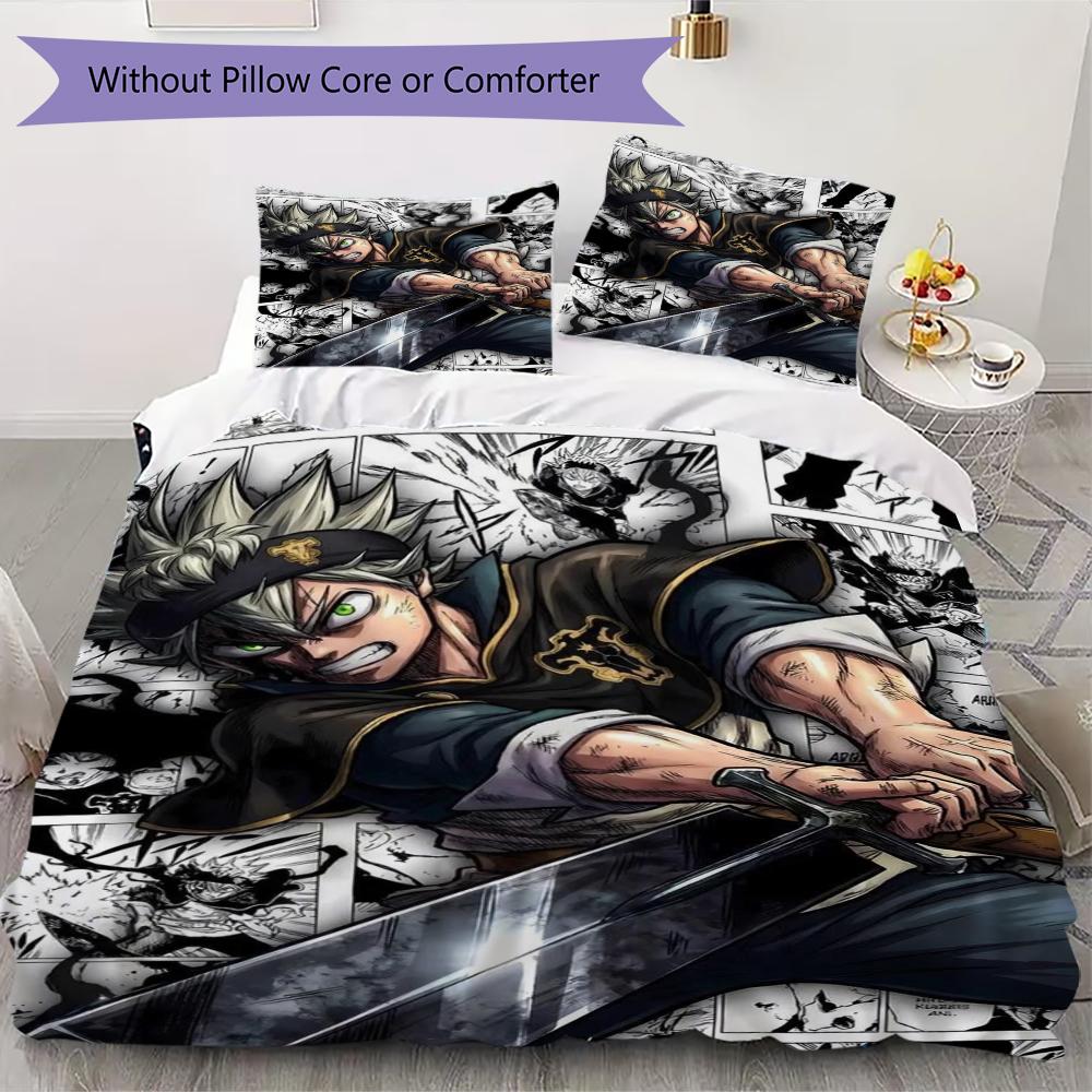 

Black Clover Pattern Bedding uilt Set uilt Cover Pillowcase Home Decoration Birthday Gift (1 * duvet cover + 2 * pillowcase without core) 135x200cm