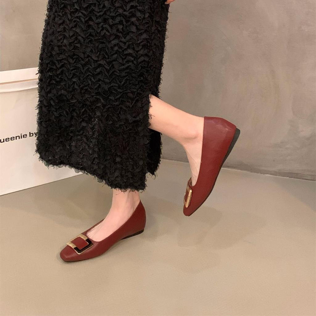 Inner height increase square head red single shoes women's shoes 2025 new spring and autumn French skirt evening shoes commuter shoes
