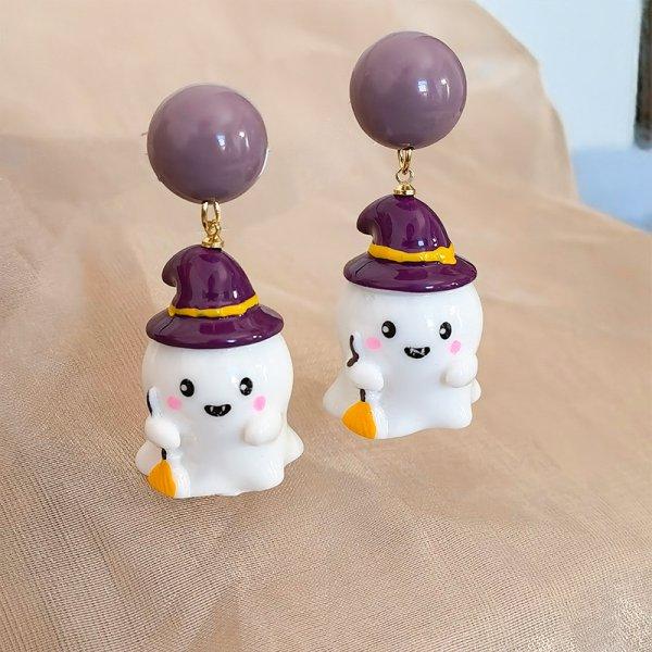 Halloween Cute Resin Ghost Pumpkin Earrings Stud For Women Cartoon Bat Pendant Earring Girl Friendship Party Jewelry Party Gift