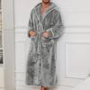 Men's Hooded Robes Full Length Spa Bathrobes Soft House Sleepwear Coat with Pockets Winter Warm Plush Fleece Robe Hooded Fluffy Robes for Men
