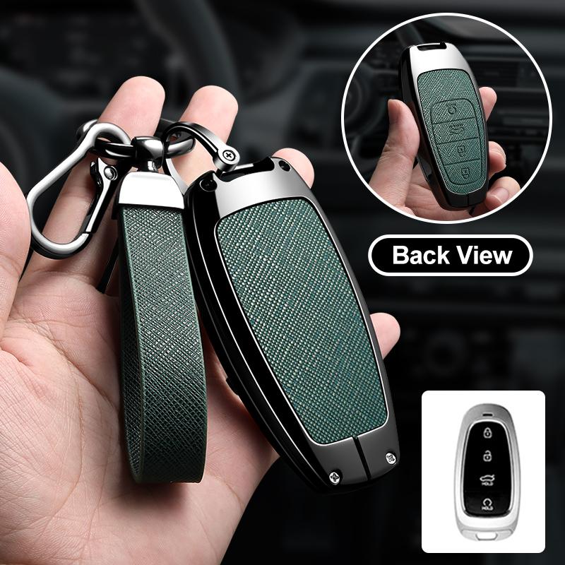 3/4 Button Zinc Alloy Leather Car Key Case For Hyundai Tucson Santa Fe Tucson Tuscany Nexo Nx4 Atos Prime Solaris I30