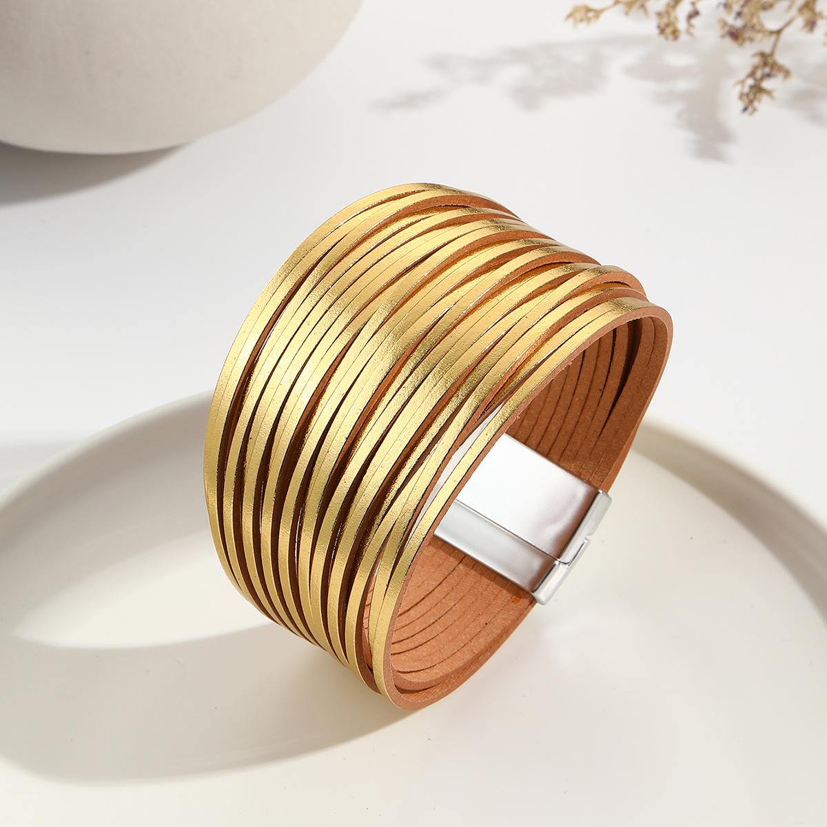 

Градиентный многоцветный кожаный шнурок-браслет с магнитной застежкой - Унисекс дизайн