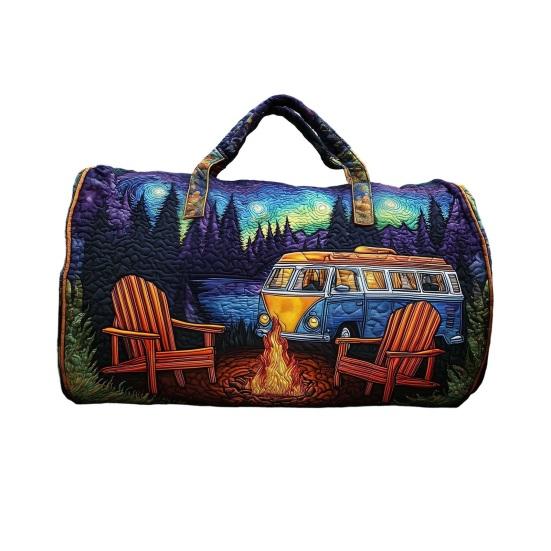 

Gym Bag Tree Pattern Bus Design Quilted Duffel with Adjustable Strap Sturdy Handle L