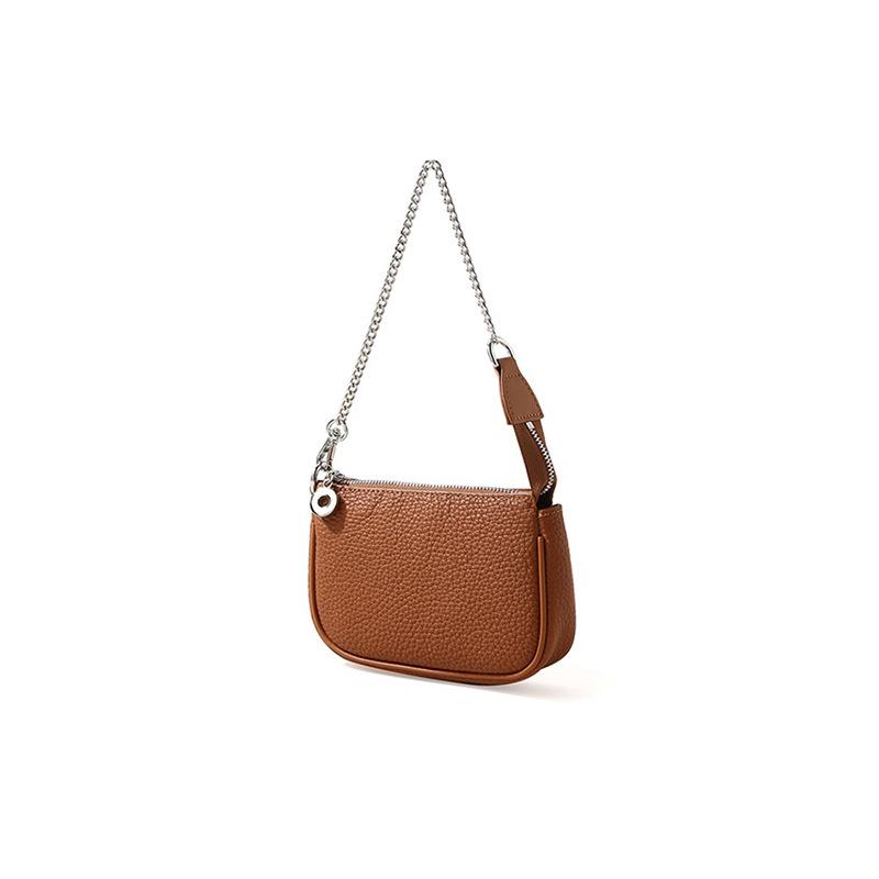 Niche cowhide handbag spring new metal chain design sense bag women's simple commuter versatile underarm bag