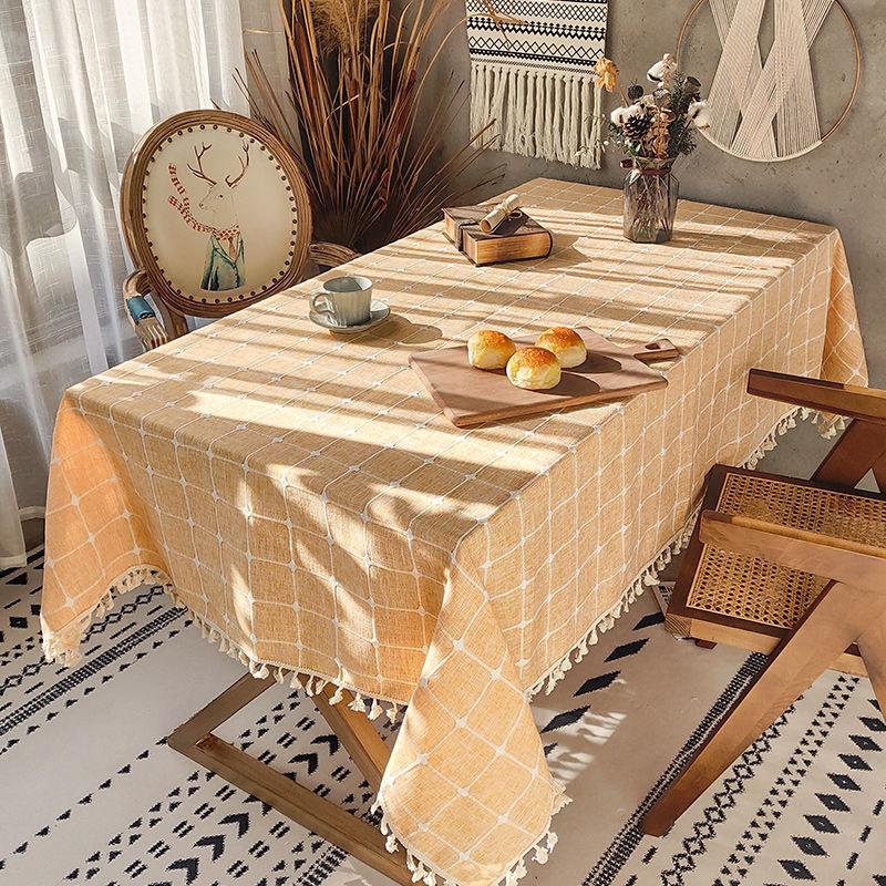 Plaid Cotton And Linen Tablecloth, Rectangular Table Fabric, Coffee Table Mat, Dustproof Cover