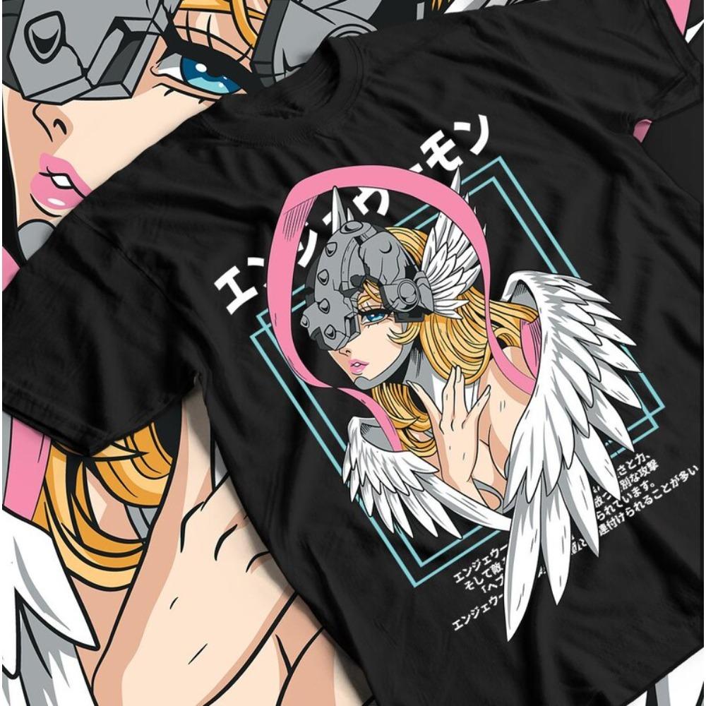 

Футболка Digimon Adventure Angewomon, Унисекс, Уличная одежда для фанатов аниме, Повседневная футболка с коротким рукавом, 100% хлопок 4XL
