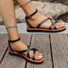 Fashion Retro Cross-Tied Flat Sandals for Women 2025 Summer Light Comfort Gladiator Shoes Plus Size Casual Ankle Buckle Platform Sandals