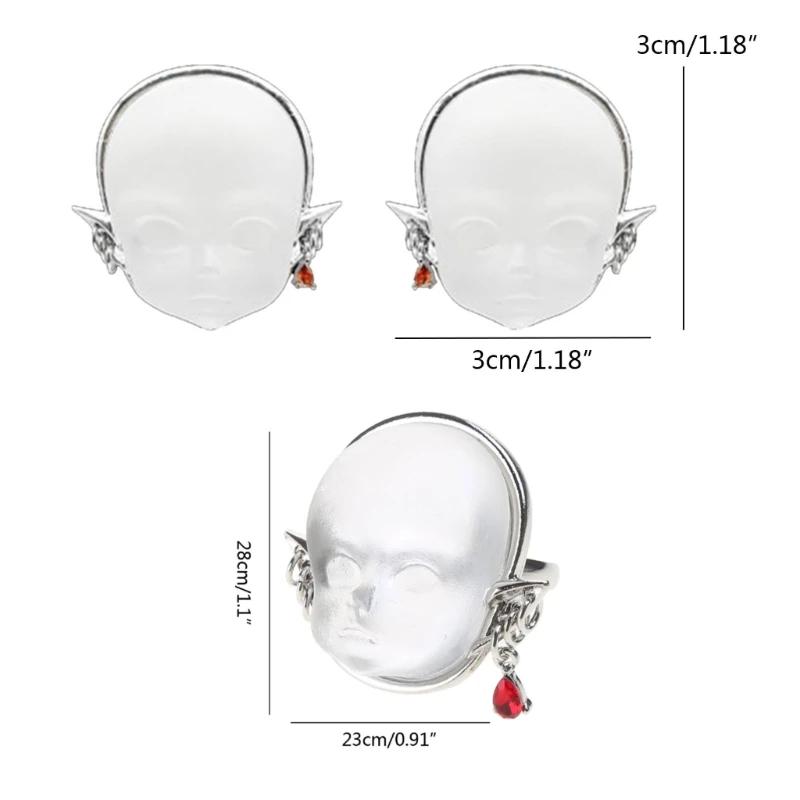Adjustable Ring Open Rings Fashion Finger y2k Rings evil Face Earrings&Rings Jewelry Gift for Women Girlfriend