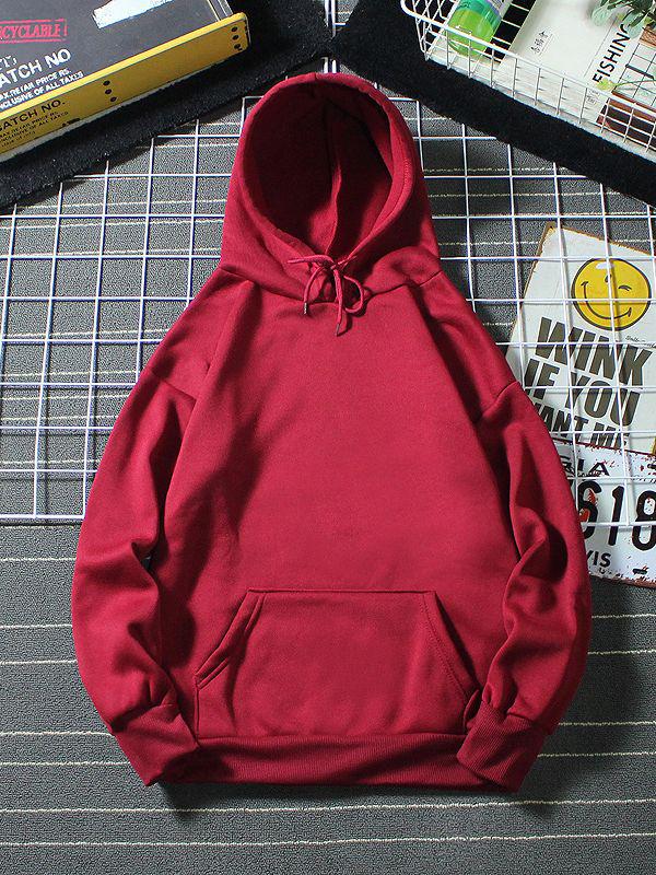 Solid Color Plus Velvet Unisex Loose Hooded Sweatshirt