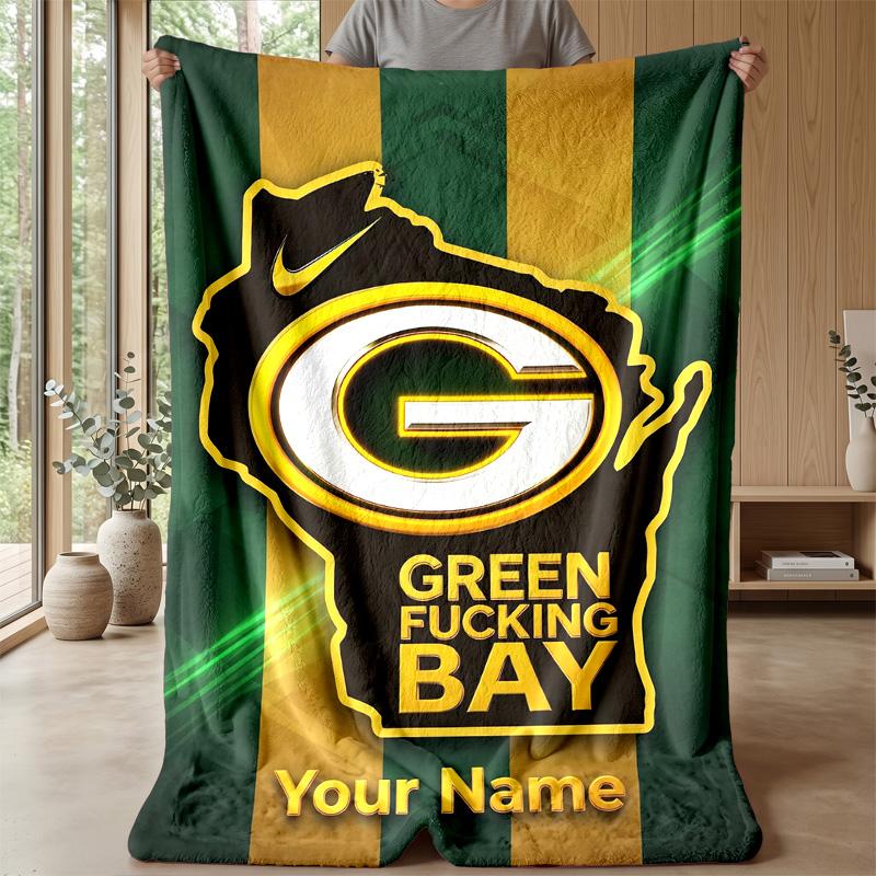 Green Bay Packers Coperta Plaid Personalizzata Stampa il Tuo Nome Testo Morbida Calda Coperta Regalo di Festa