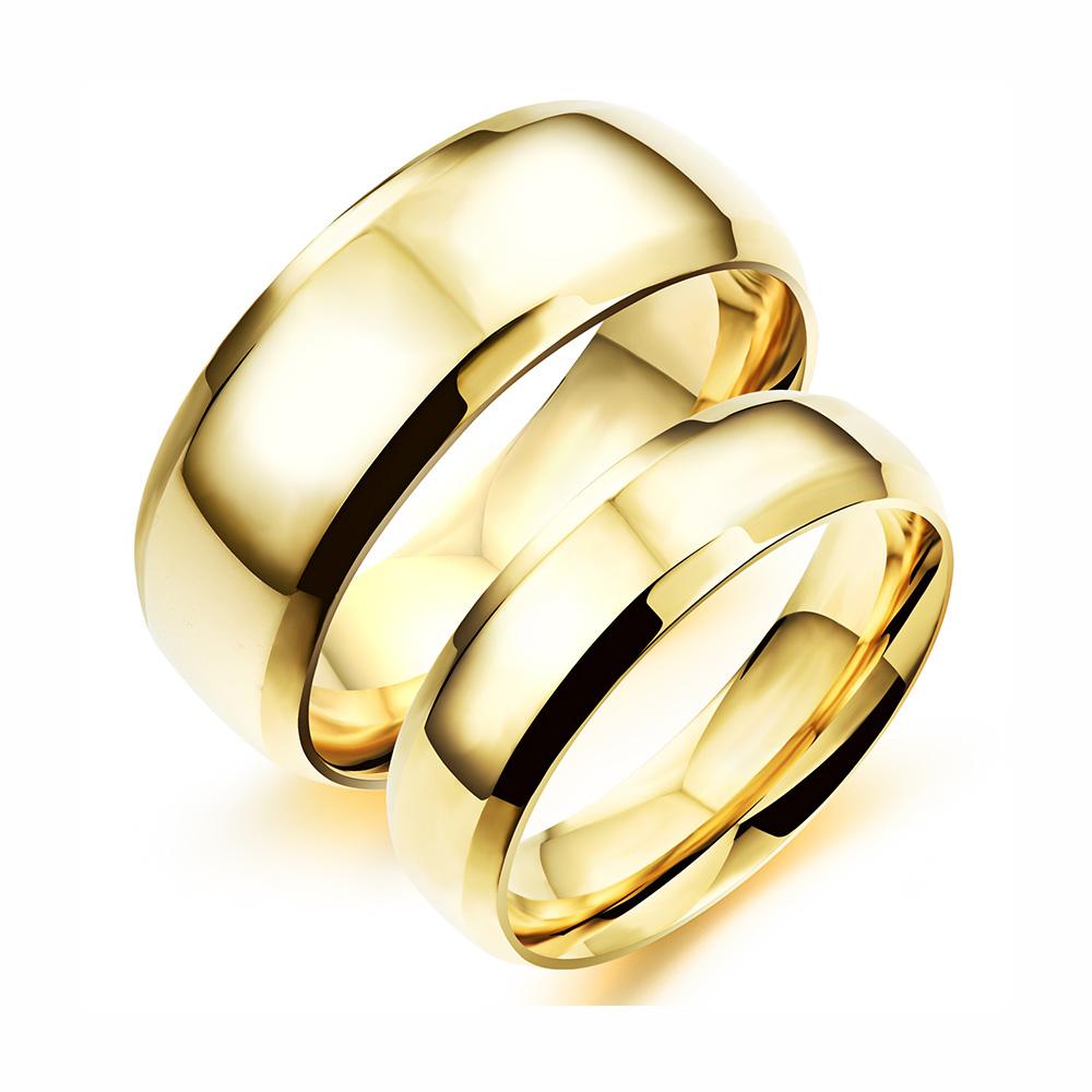 JeeMango 316L Stainless Steel 18K Gold Plated Couple Ring Jewelry For Women Men Simple Surface Trendy Wedding Ring OGJ479G