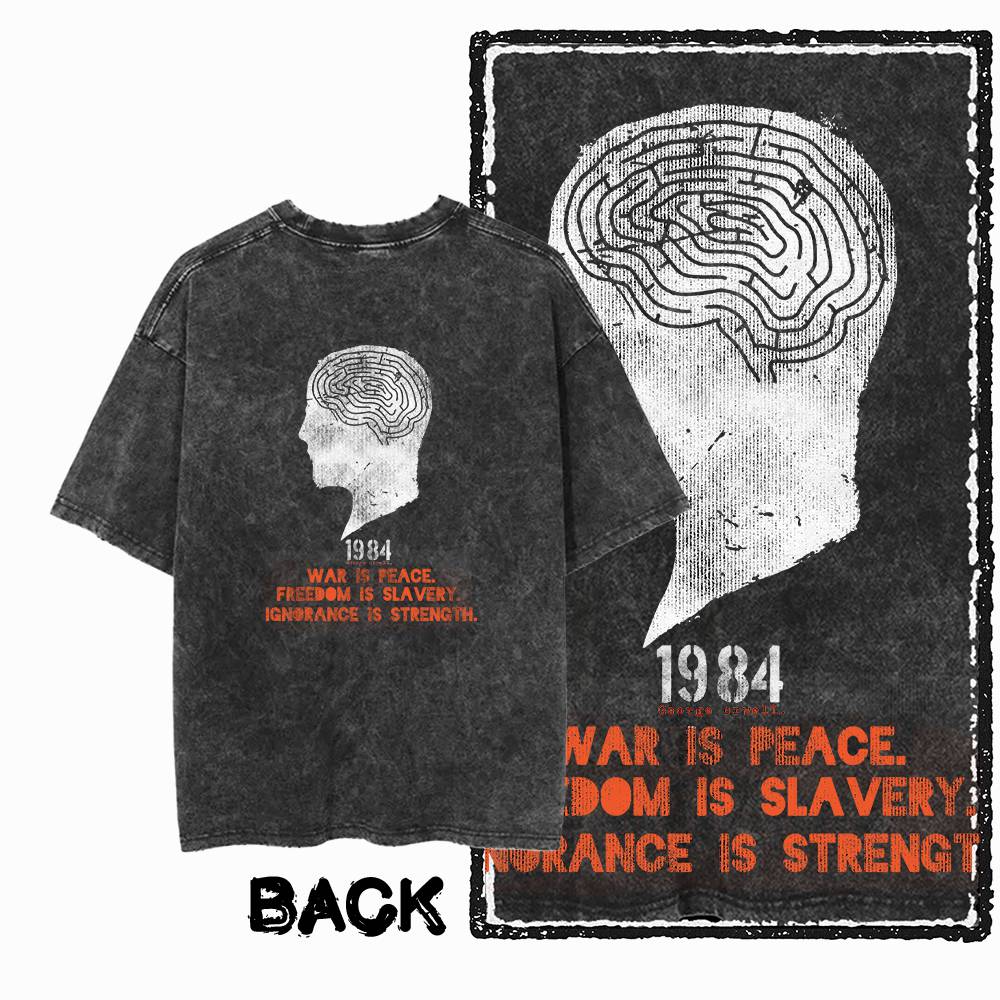 G02 Back Print Cotton Big Size 1984 Graphic Men T-shirt | Acid Washed  Streetwear Cool Vintage O-neck Men's Tee Tshirt