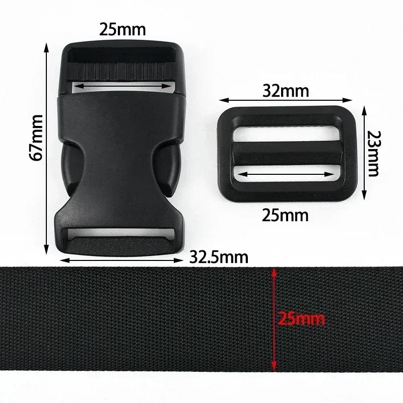 2/5Sets 20-50mm Black Nylon Webbing with Plastic Slider Clasp Quick Release Buckle Backpack Strap Dog Collar DIY Accessories