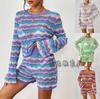 Two-piece Spring and Autumn New European and American Splicing Home Knitted Sweater Loose Intercolor Crew Neck Striped Sweater Women