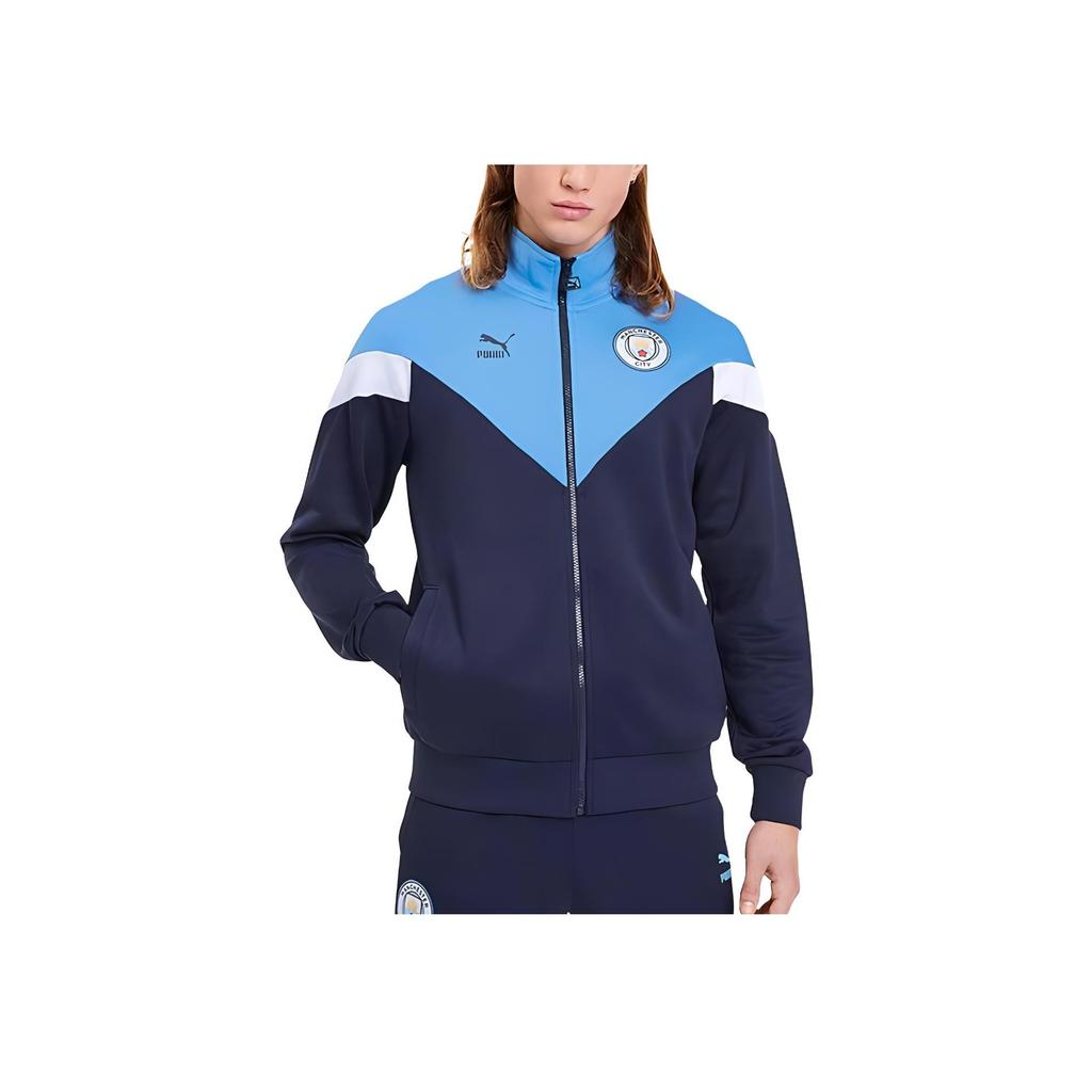 Puma Mcfc Logo Pattern Comfortable Warm Windproof Waterproof Stand Collar Color Block Jacket Men Jacket Light-Blue 756664-25