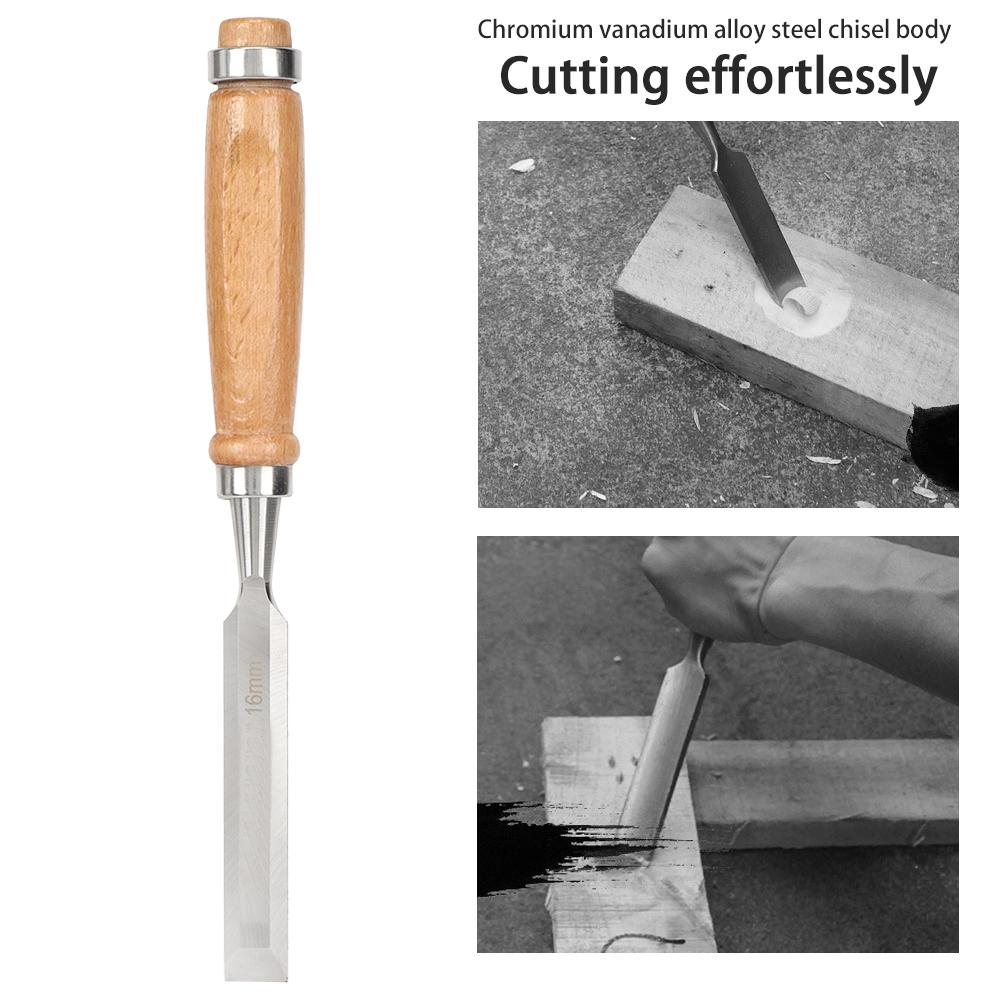 Flat Chisel Woodworking Tool Wooden Handle Hand Tools Durable Hardware Accessory Cr V 16mm