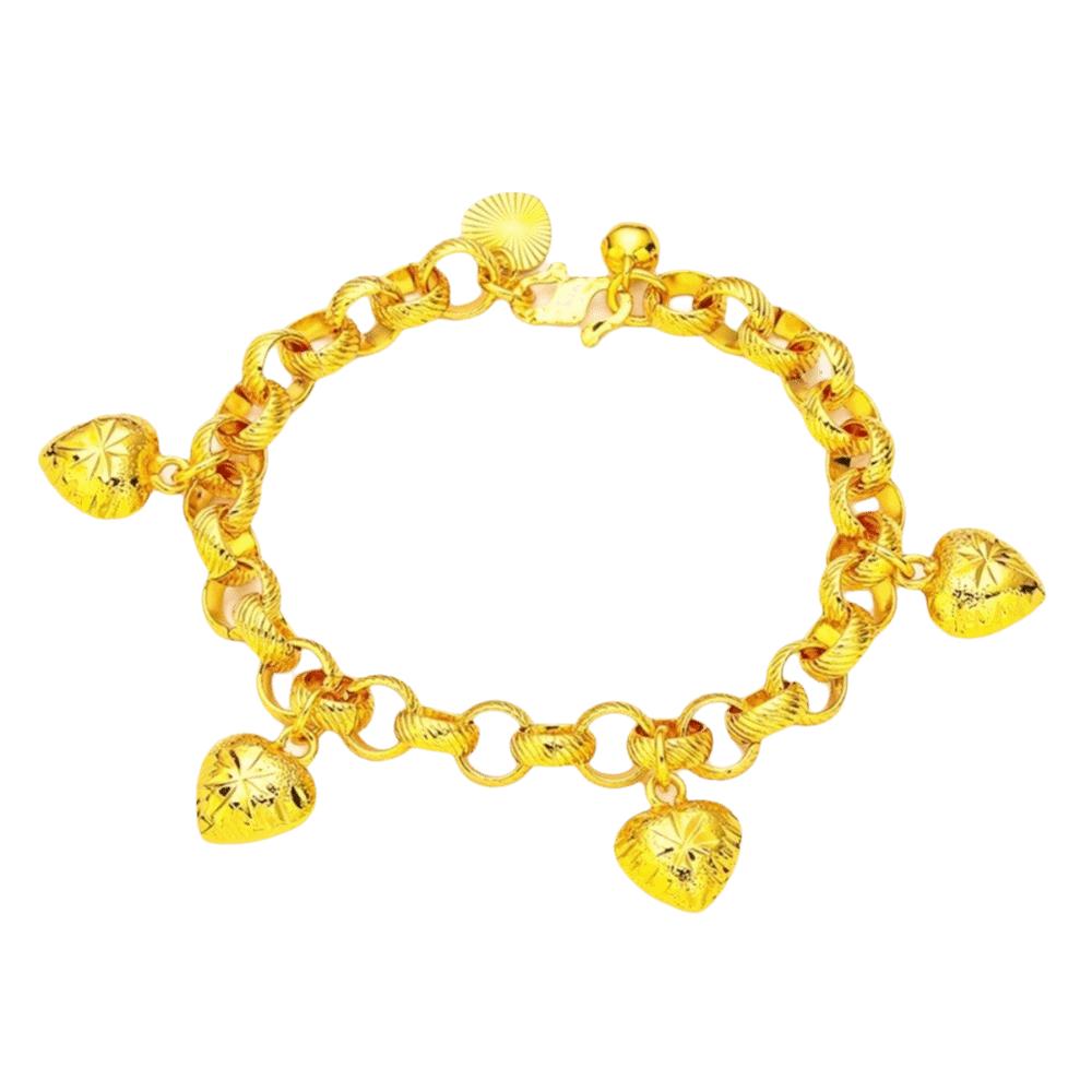 Elegant Gold Plated Heart Bracelet Brass Sand Gold Charm Bangle Pendant Hollow Bracelet  Party